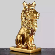 2X Abstract Crown Lion Statue Home Office Bar Male Lion Faith Resin Sculpture Crafts Animal Art Decor Ornaments - Gold