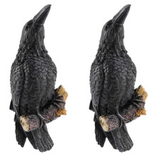 2X Rabe Statue Gefälschte Rabe Harz Statue Vogel Krähe Skulptur Draussen Krähen Halloween Dekor Kreative Eauves Dekoration