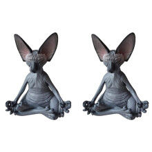 2X Sphynx Cat Meditate,Thinking Cat Statue,Meditating Thinking Cat,Sphynx Hairless Cat Meditation Collectible Decor