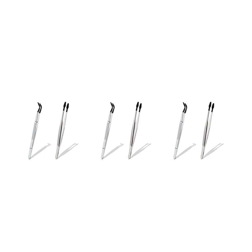 6 Pcs of Rubber Tip Tweezers Set for  Laboratory Industrial Hobby Tweezers Pliers Jewelry Stamp Plastic Box 15cm