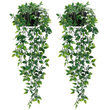 2 Pack Artificial Hanging Plants Fake Potted Plants for Indoor Outdoor Shelf Wall Decor
