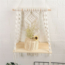4X Boho Macrame Mensola Da Appendere Un Parete Nappa Intrecciata Un Mano Arazzo Rack Appendiabiti Galleggiante Nel Legno per La Decorazione Della