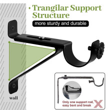 12X Curtain Rod Bracket, Adjustable Heavy Duty Curtain Rod Holders, Black Curtain Rods Hooks Hangers