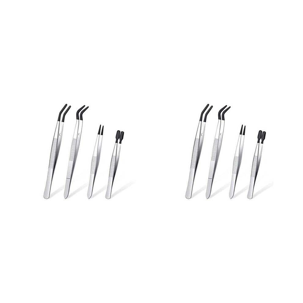 8 Pieces Tweezers Set with Rubber Tips Tweezers PVC Coated Tweezers, Rubber Fine Point Tweezers Rubber Flat Tip Tweezer