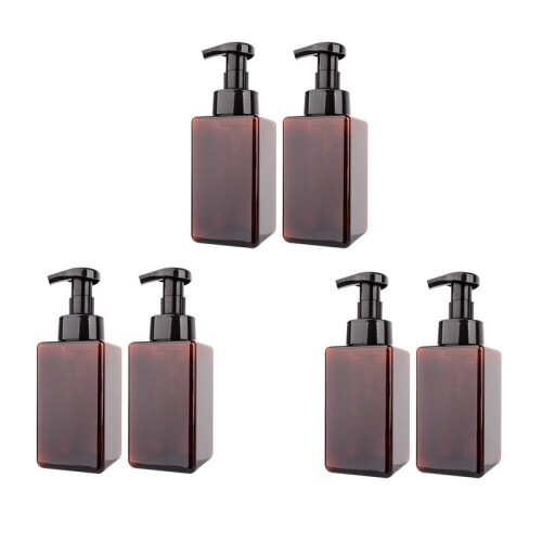 6 Pack Foaming Soap Dispenser 15Oz Refillable Foam Liquid Hand Soap Empty Plastic Pump Bottle Container - Brown 450Ml