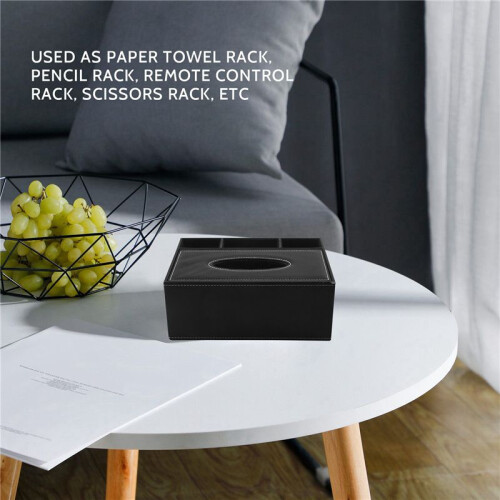 5X PU Tissue Box Remote Control Holder Multifunctional Desktop Organizer Pencil Scissor Container (Black) 2