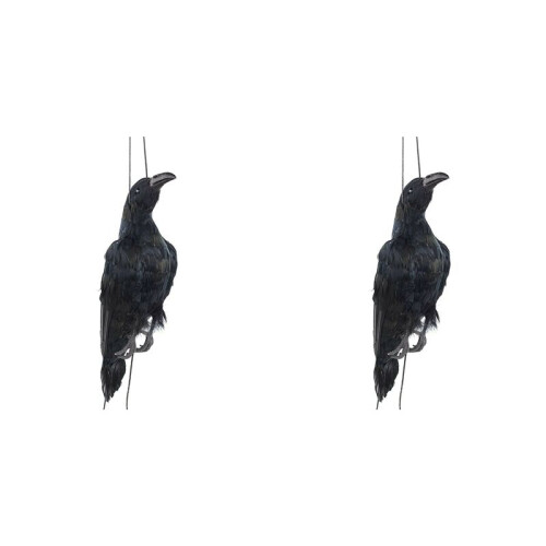 2X Realistic Hanging Dead Crow Decoy Lifesize Extra Large Black Feathered Crow