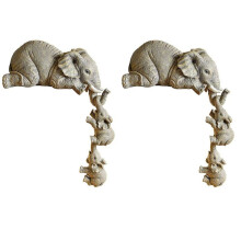 Elephant Resin Ornaments 6-Piece Decor, 2 Elephant Mothers and 4 Babies Hanging the of Handicraft Statues