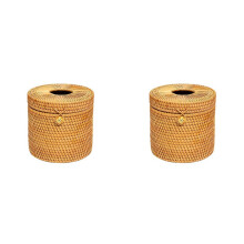 2X Rattan Tissue Box Toilet Paper Cover Wicker Holders with Lid for Storage Single Roll and Tissues in Bathroom