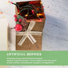 150Pcs Red Christmas Berry and Pine Cone Picks with Holly Branches for Holiday Floral Decor Flower Crafts