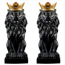 2X Abstract Crown Lion Statue Home Office Bar Male Lion Faith Resin Sculpture Crafts Animal Art Decor Ornaments - Black
