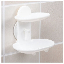 4X Doppelte Seifenschale Starke Saug Seifenhalter Cup Tray für Dusche Badezimmer (Weiß)