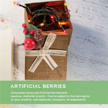 60Pcs Red Christmas Berry and Pine Cone Picks with Holly Branches for Holiday Floral Decor Flower Crafts