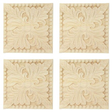 4X Naturholz Applikationen Quadrat Blume Carving Decals Dekorative Holzleisten fuer Schranktuer Moebel Dekor Handwerk 8X8cm 10X10cm