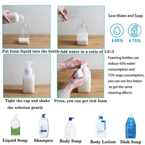4 Pack Foaming Soap Dispenser 15Oz Refillable Foam Liquid Hand Soap Empty Plastic Pump Bottle Container - Clear 450Ml 1