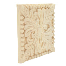 4X Naturholz Applikationen Quadrat Blume Carving Decals Dekorative Holzleisten fuer Schranktuer Moebel Dekor Handwerk 8X8cm 10X10cm