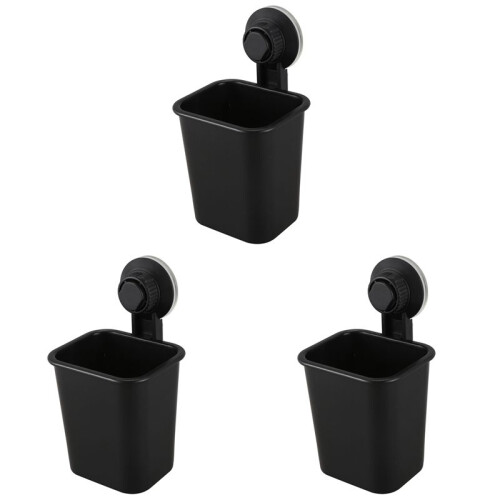 3 PC Suction Cup Toothbrush Cup Holder Rack Plastic Holder Toothpaste Storage Box for Kitchen Bathroom Toilet Black