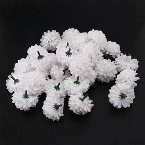 120 Pcs Carnations  Artificial Flower Silk Spherical Heads Wedding Decor White