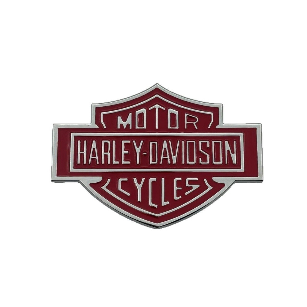 (Large Harley Red) Car Harley Modified Motorcycle Decorative Body Metal Personality Sticker Car Logo Skull Three-Dimensional Logo Silver/Red 4037248610162