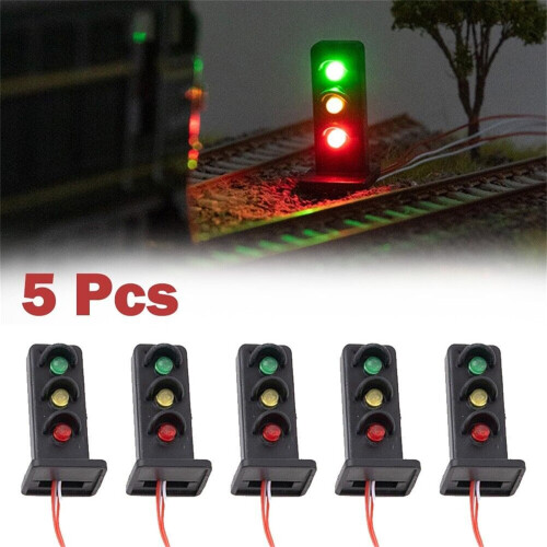 HO Scale LED Railway Signal Lights 3Light Vertical Block 1:87 Model Train Layout 5Pack 2
