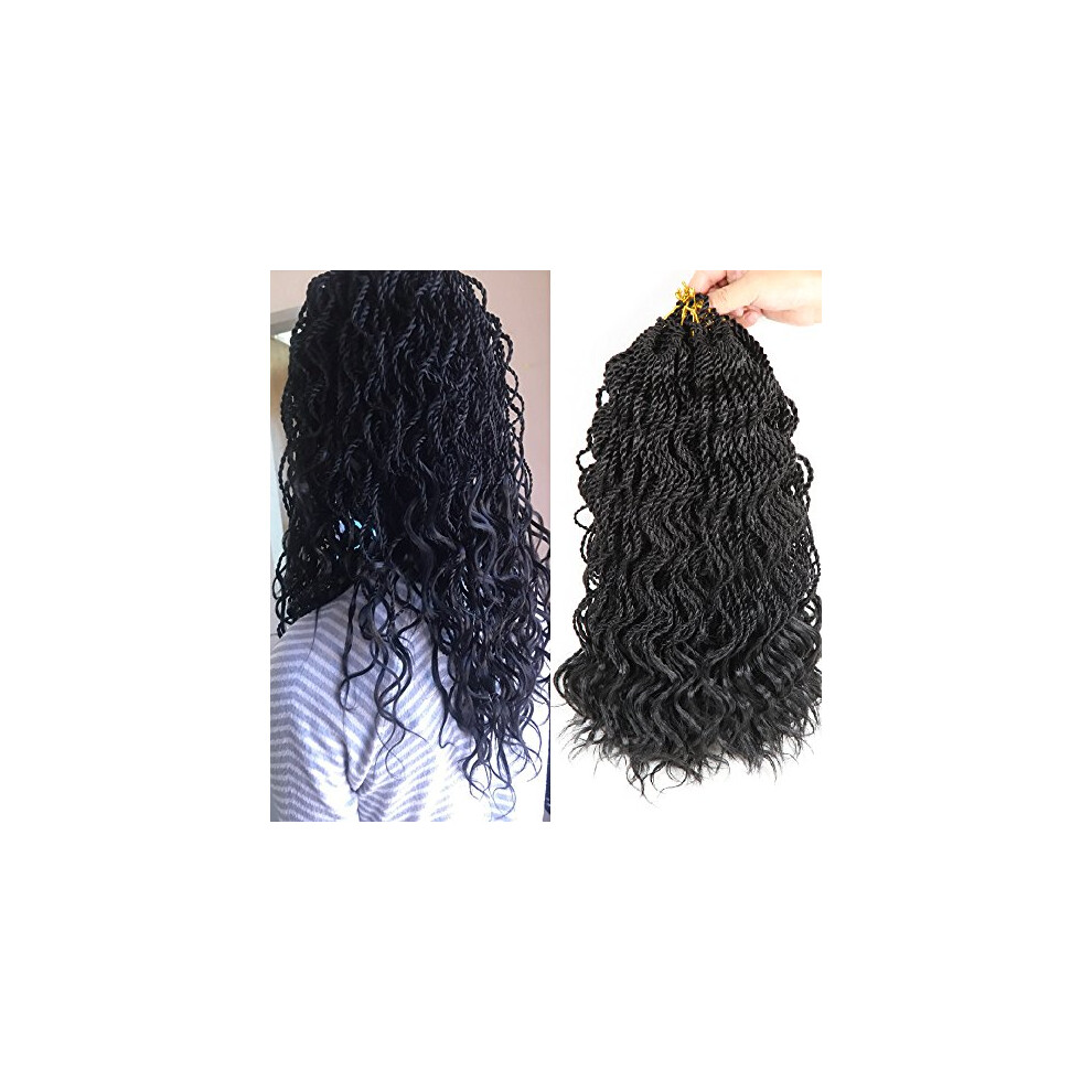 Unisex 6 Packs 16 Inch Wavy Senegalese Twist Crochet Hair Extensions With Curly Ends Havana Mambo Style