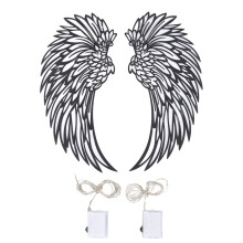 Rust Proof Angel Wings Wall Decor With Flashing LED Lights, Elegant3D Metal Wall Art Sculpture, DIY Assembly Hollow Out Iron Design For Bedroom