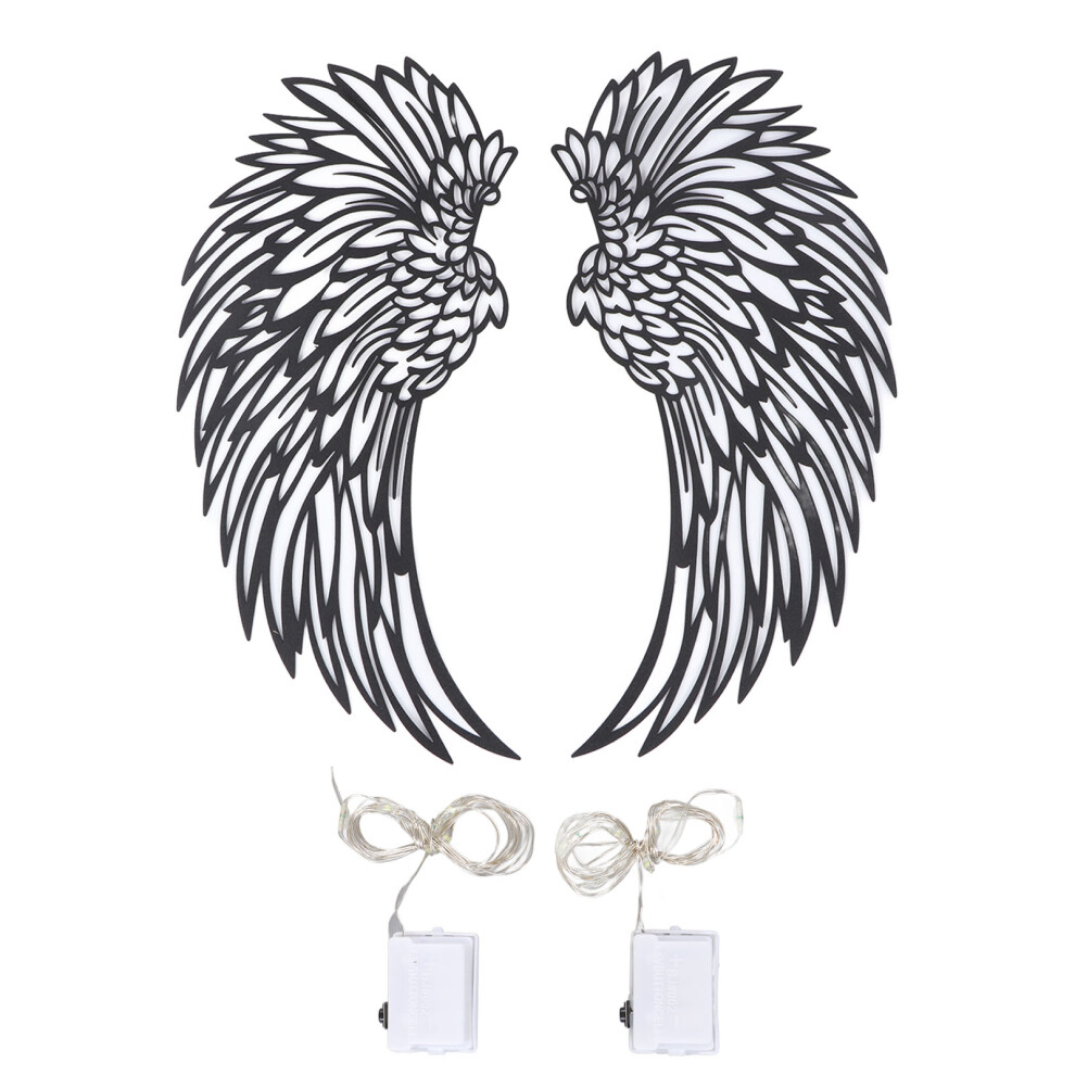 Rust Proof Angel Wings Wall Decor With Flashing LED Lights, Elegant3D Metal Wall Art Sculpture, DIY Assembly Hollow Out Iron Design For Bedroom