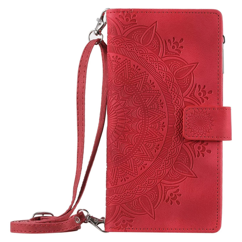 Pu Leather Wallet Case With 8 Card Slots, Kickstand, Crossbody Lanyard, For Xiaomi Poco M7 Pro 5G Red 9169991095271