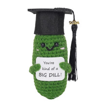 Funny Graduation Pickle Plush with Hat – Handmade Wool Gift Toy with Detachable Cap and Card