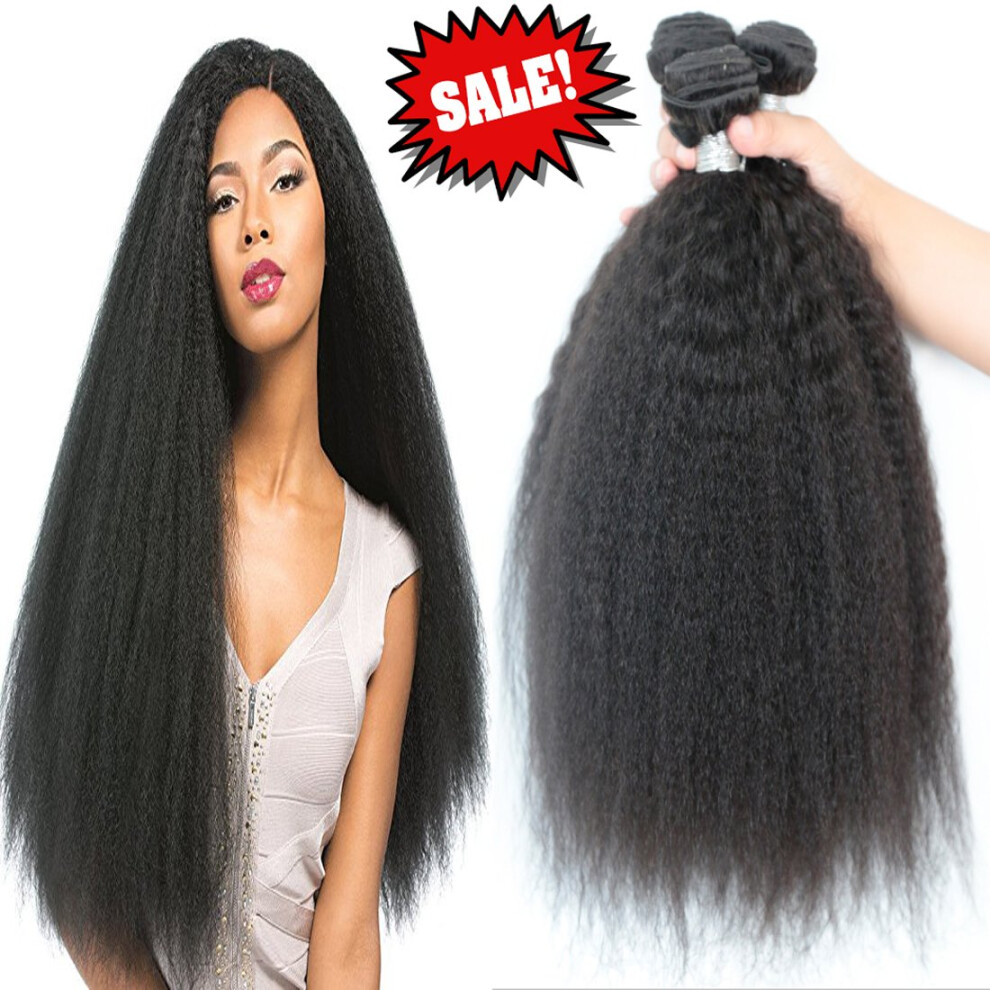 Unisex Black Brazilian Yaki Straight Virgin Hair Bundles 100% Unprocessed Human Hair Extensions Natural