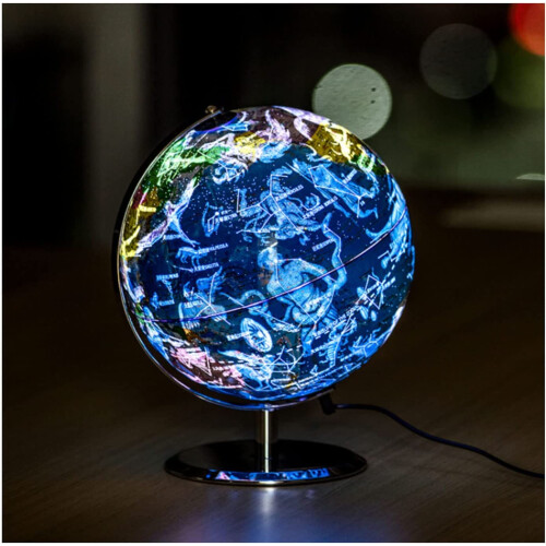 2 in 1 Illuminated World Globe with Constellation Map, Dual Display Educational Light Up Desktop Decor