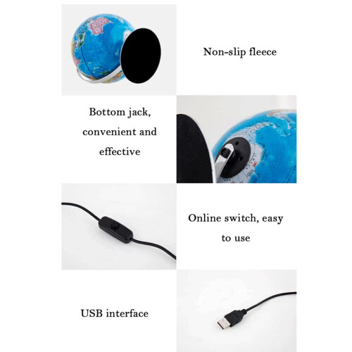 Illuminated World Globe with Warm LED Light, 360 Rotating USB Powered Desk Decor for Learning 1