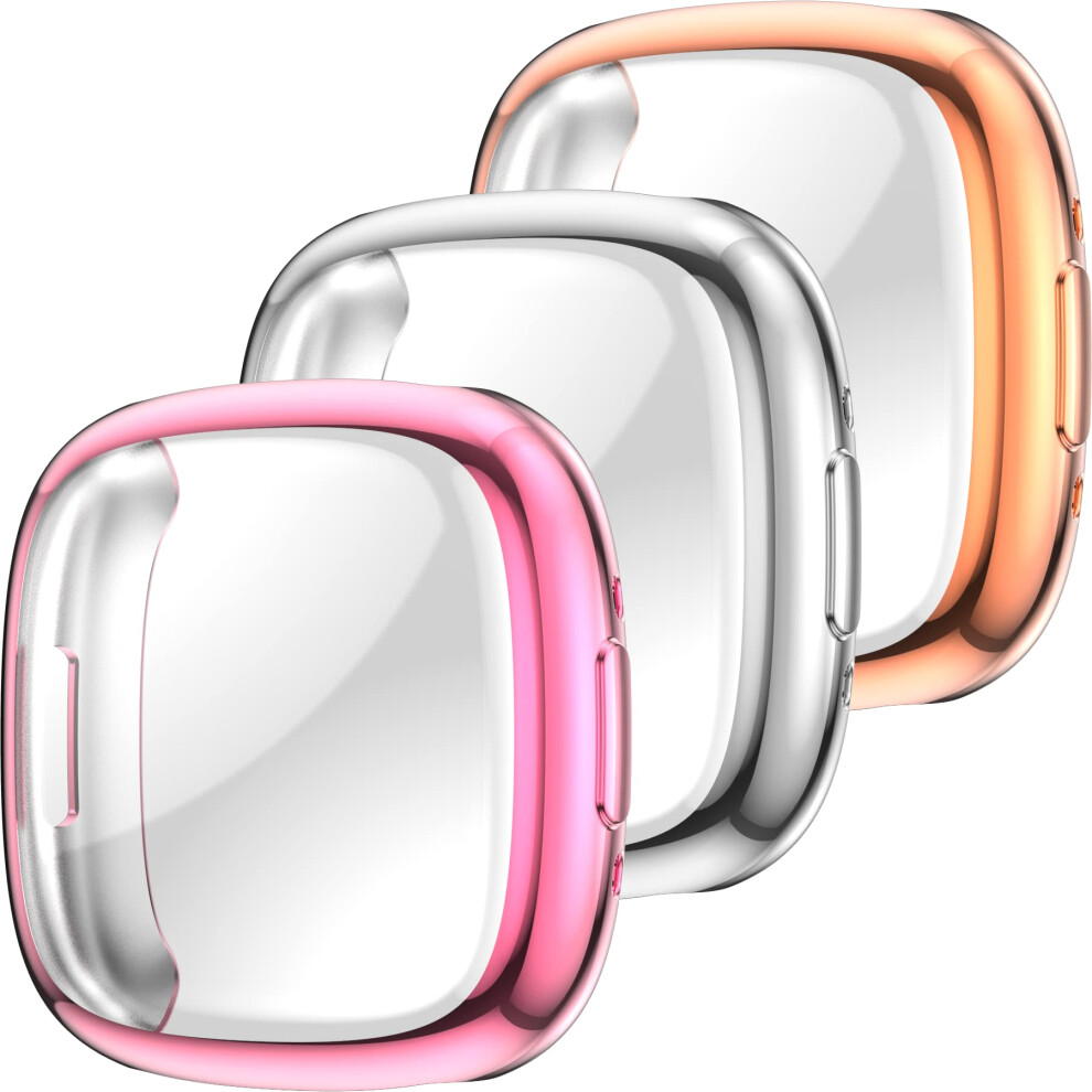Case With Screen Protector For Fitbit Versa4, Ultrathin Tpu Bumper, Scratchresistant, Pink Rosegold Silver Pink,Silver 9169991095677