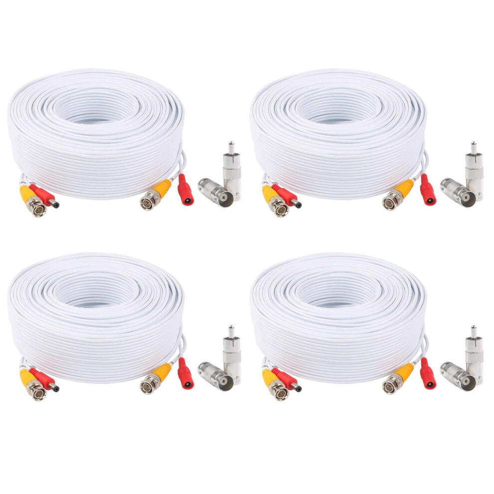 4Pack 100Ft Cctv Security Camera Cable, Allinone Bnc Video Power Extension For Dome And Bullet Cameras, White 9073542376415