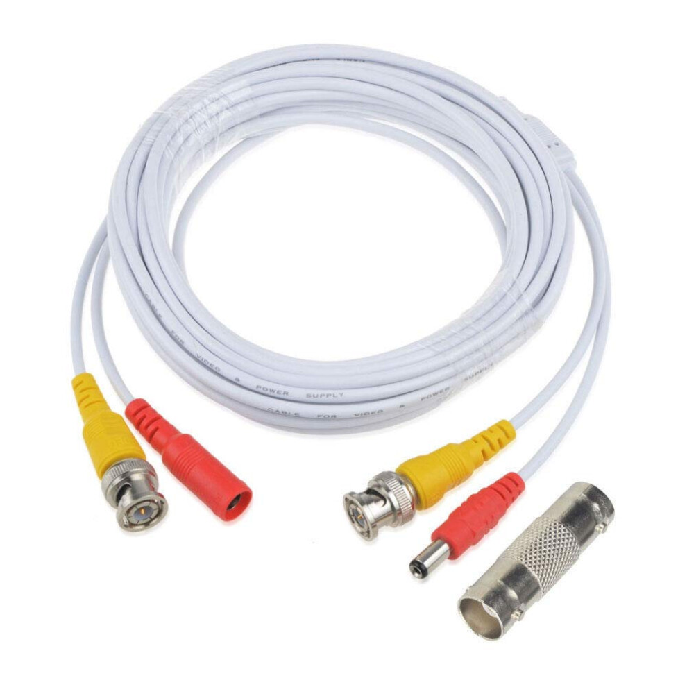 25Ft Bnc Cctv Camera Cable With Power, Premade Video And Power Cord For Security Systems White 9073542376682