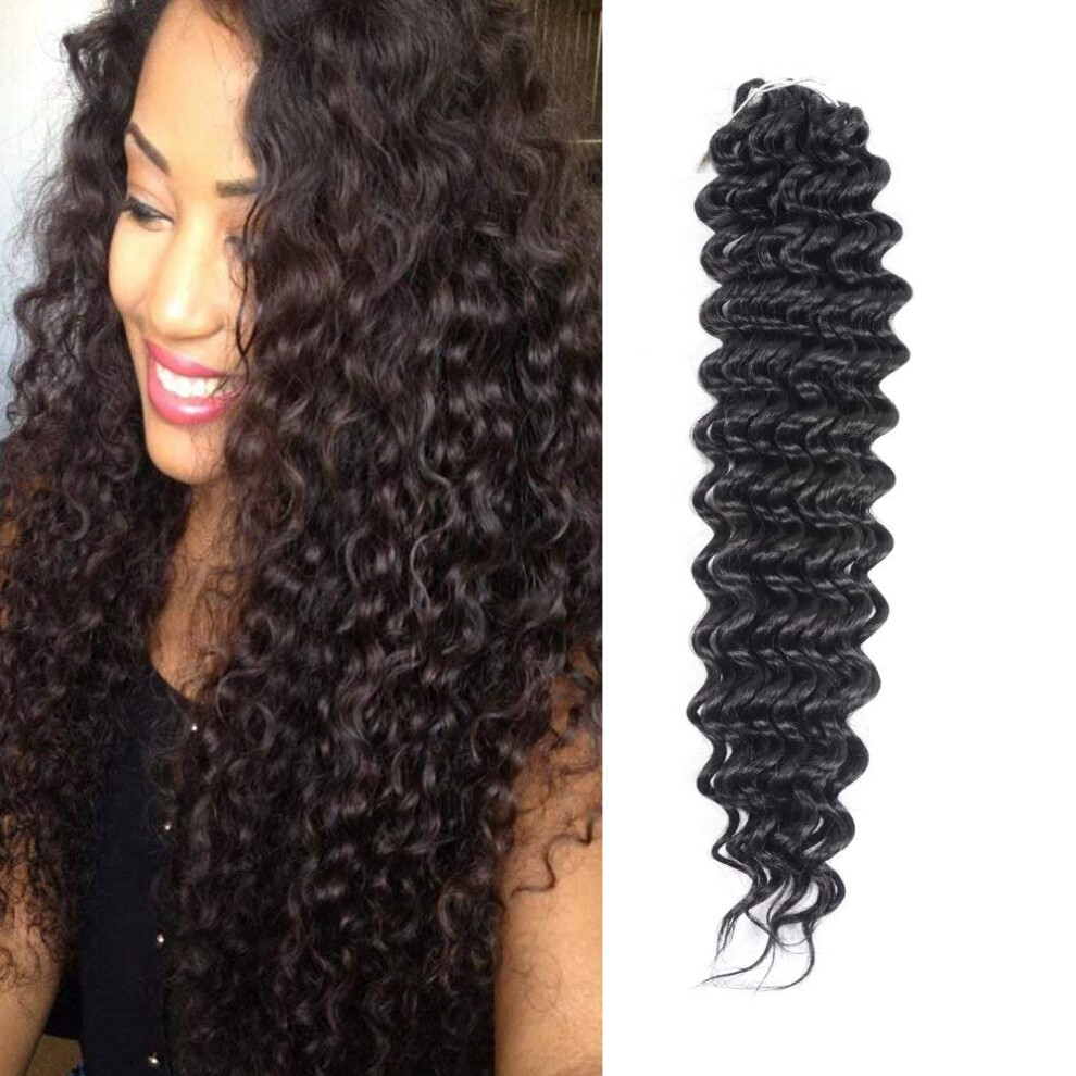 Unisex Black 18 Inch Deep Wave Crochet Braiding Hair Extensions 5Pcs 1B Off Prelooped Synthetic