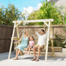 Outsunny 3 Seater Wooden Garden Swing Chair with Side Tables