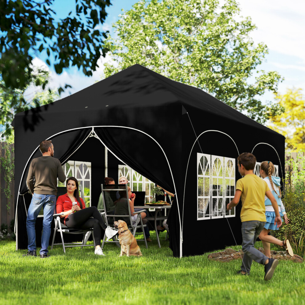 Outsunny 3 X 6M Pop Up Gazebo With Sides, Peak Top Garden Party Tent Marquee
