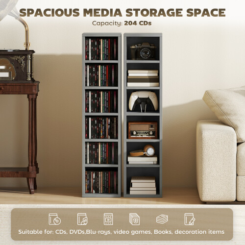 Homcom HOMCOM Set of 2 CD Storage Unit DVD Shelf with Adjustable Shelves Light Grey 1