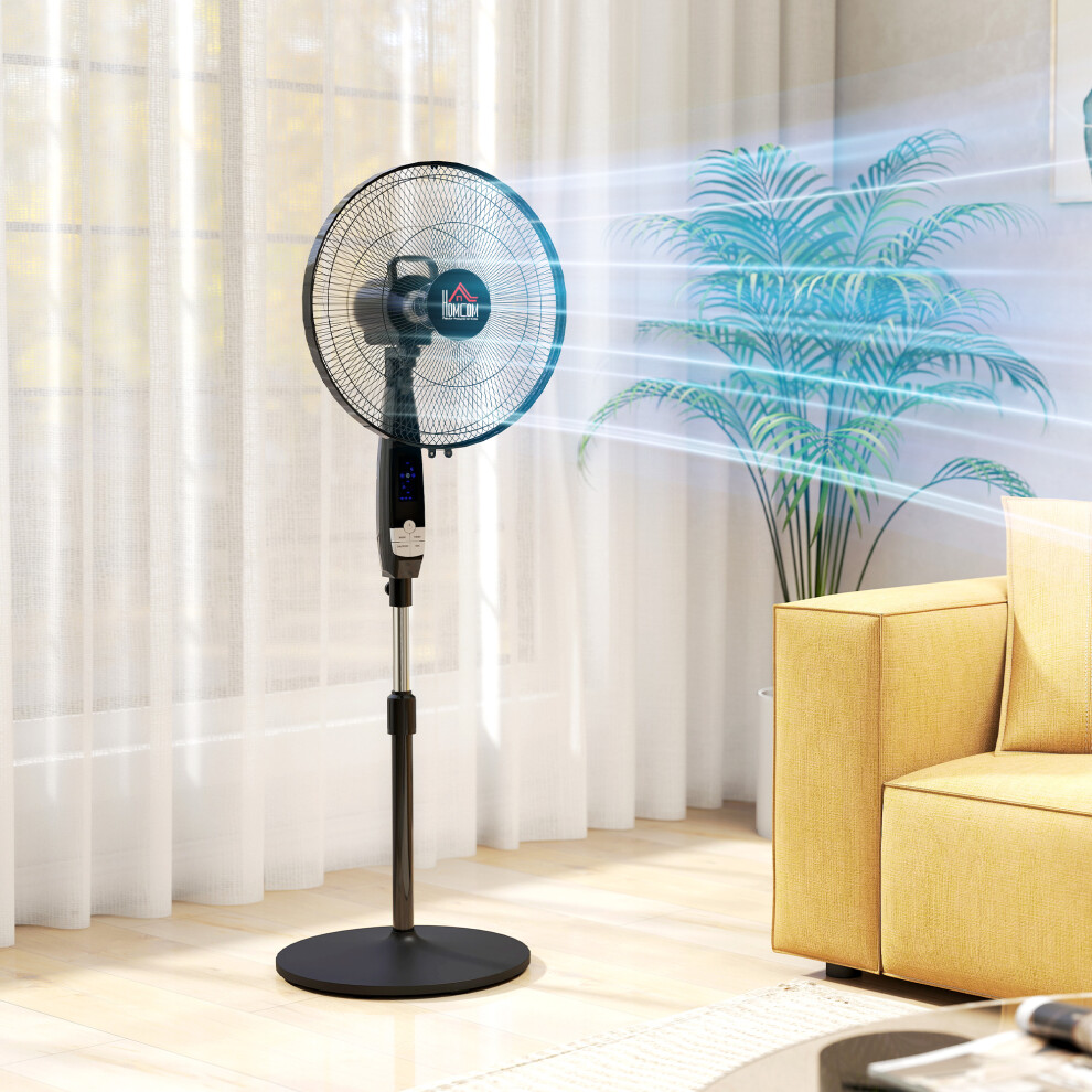 Homcom (Black) 16" Oscillation Cooling Fan With Remote Adjustable Height Black