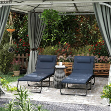 Outsunny Folding Sun Loungers Set of 2, Reclining Sun Bed, Dark Blue