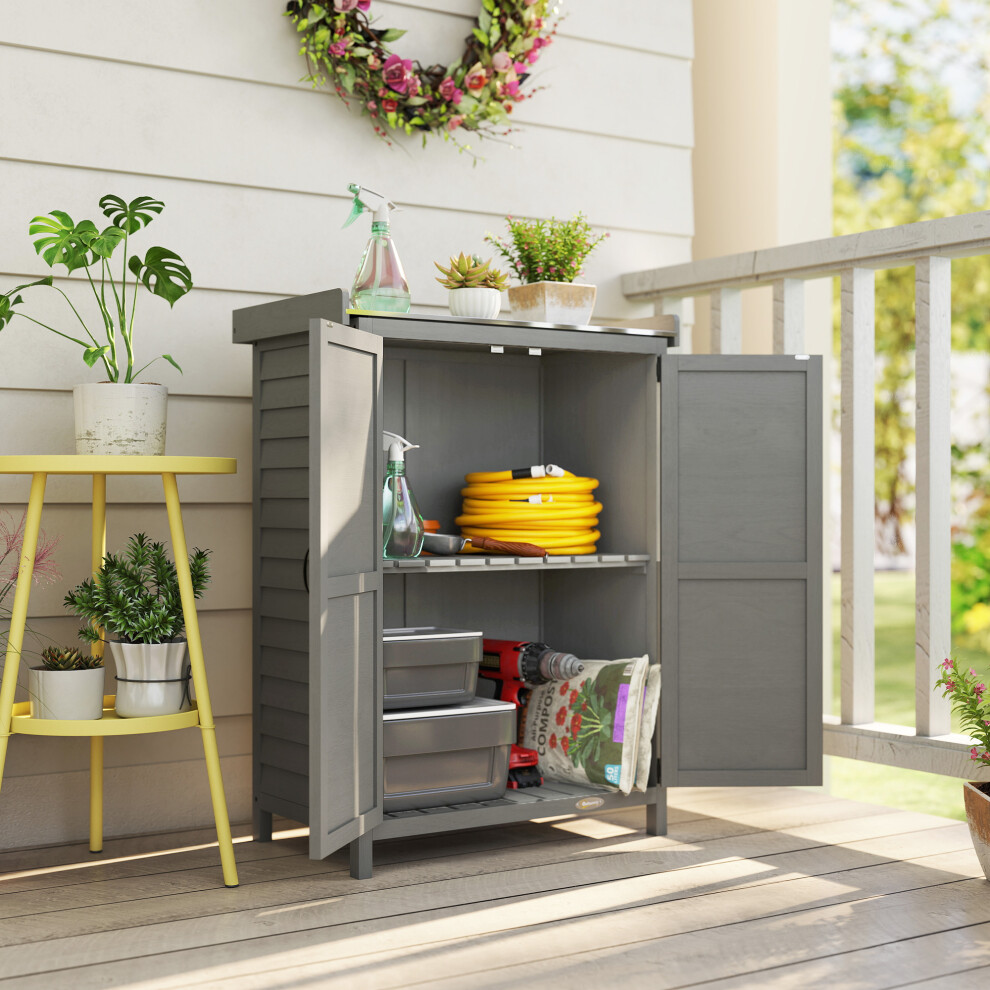 Outsunny Wooden Garden Shed, Garden Tool Storage Shed, Grey