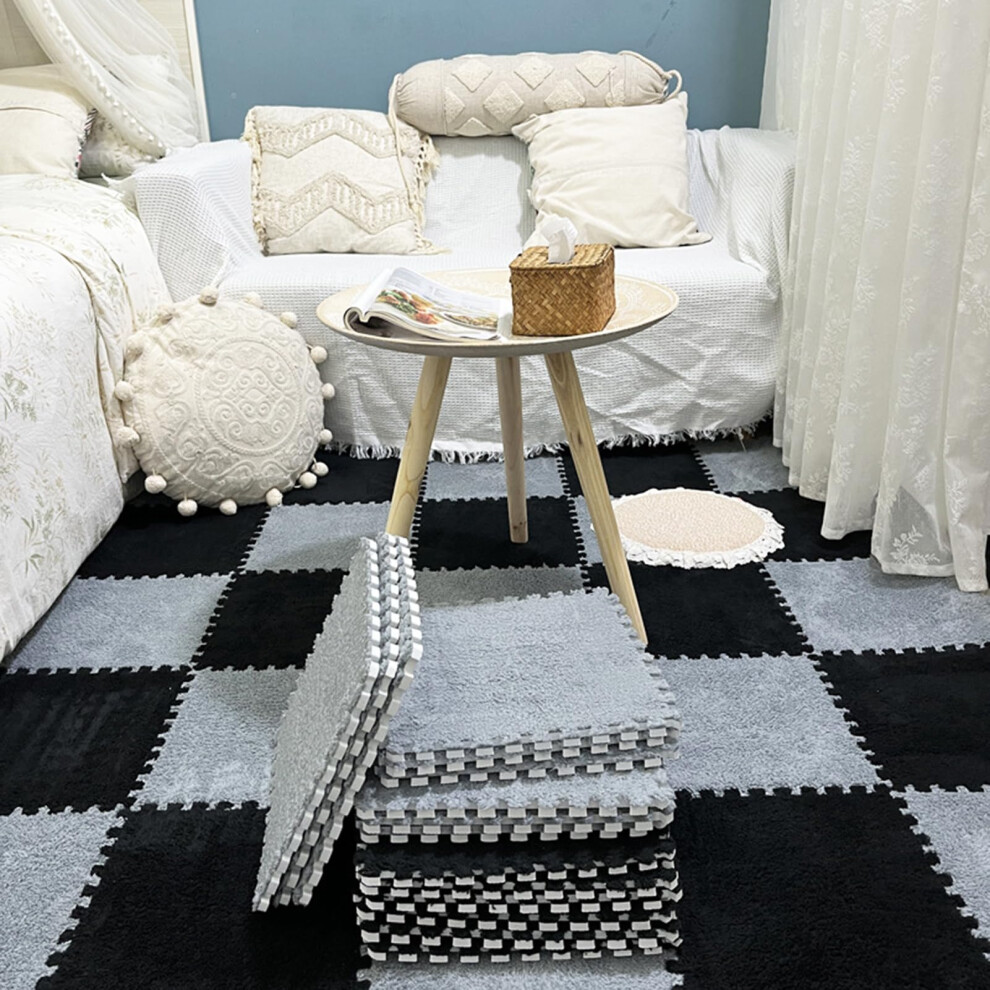 48Pcs Interlocking Foam Floor Mat With Soft Plush Surface, Cushioned Eva Play Tiles 30Cm Black/Grey