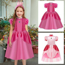 (150cm,Rose)Peach Princess Dress Lace Princess Peach Cosplay Performance Costume
