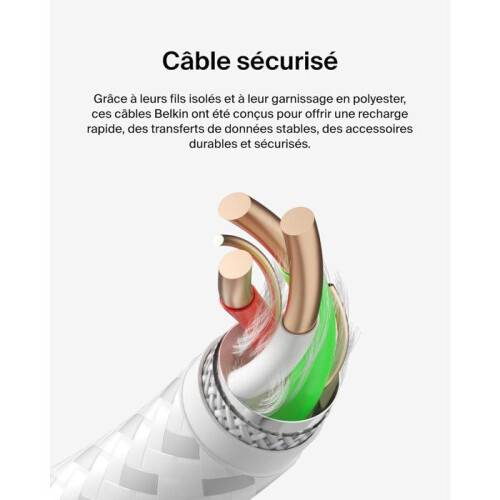 Belkin Cabo trançado - BELKIN - USB-C para USB-A - 1 m - Branco 1