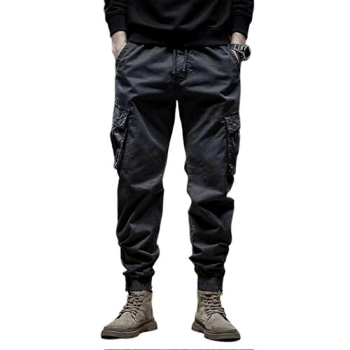 (M,Grey)Men Pants Vintage Cargo Pants Trousers For Jogging