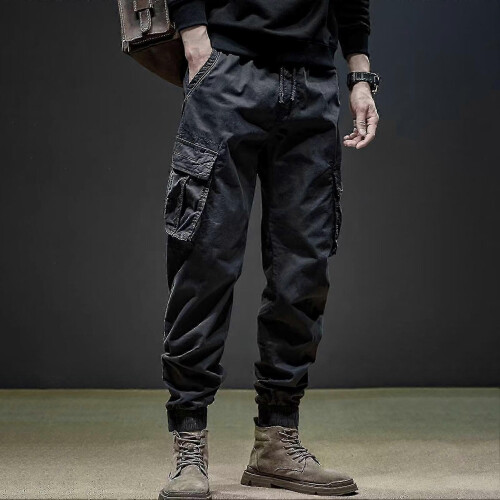 (M,Grey)Men Pants Vintage Cargo Pants Trousers For Jogging 2