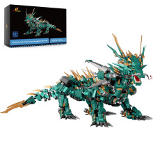 Mechanical Dragon Building Kit for Adults, 2951Piece Articulated Green Model with Metallic Finish