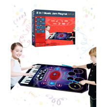 2in1 Music Play Mat for Kids, Piano Drum Mat with Record Playback and MP3 Input, 8 Sounds