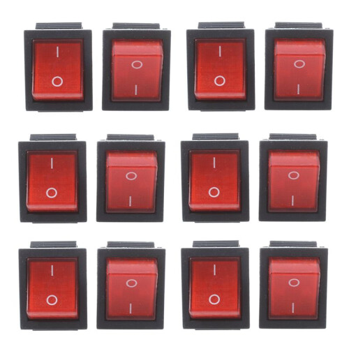 16A/250VAC 20A/125VAC Red Indicator Light 4 Pin /OFF DPST Rocker  12 Pcs